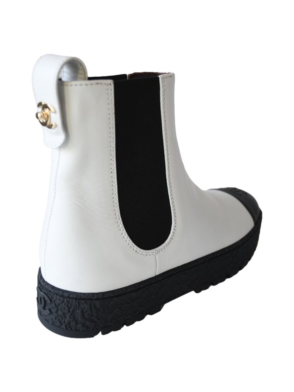 Chanel Rain Boots Ankle Boots White Black - Picture 3 of 5